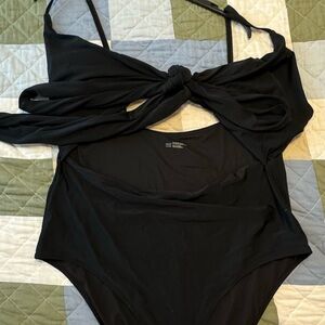 Aerie Black One-Piece Swimsuit with Wrap Tie Front